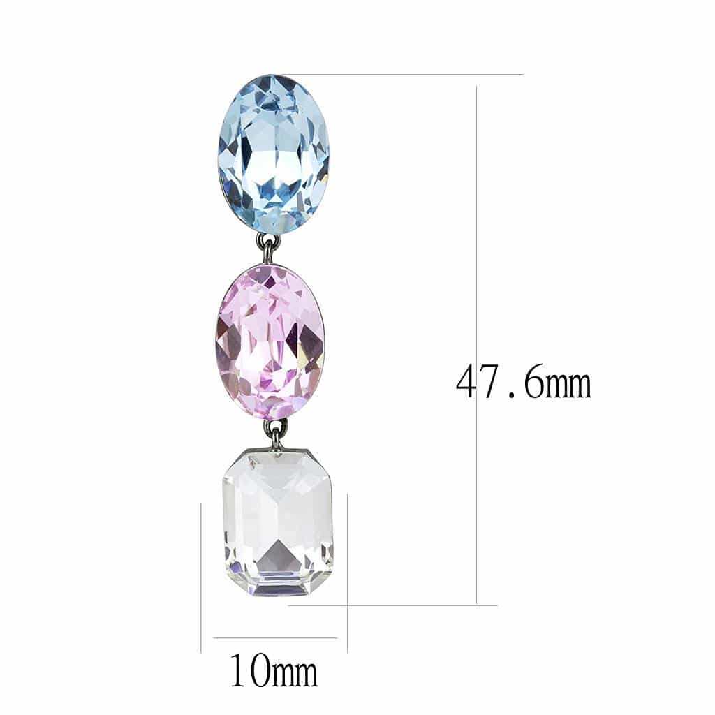 Stainless Steel Aquamarine Light Blue Crystal Oval Earrings view 2