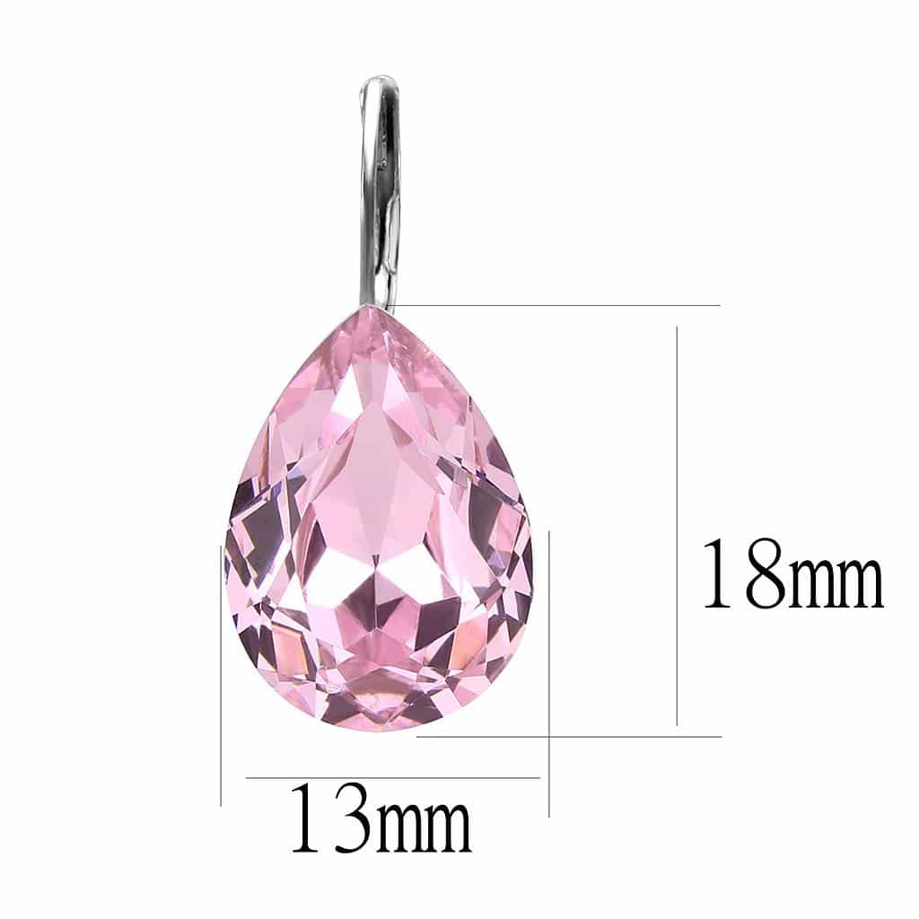 Stainless Steel Silver Light Rose Pink Crystal Pear Earrings view 2