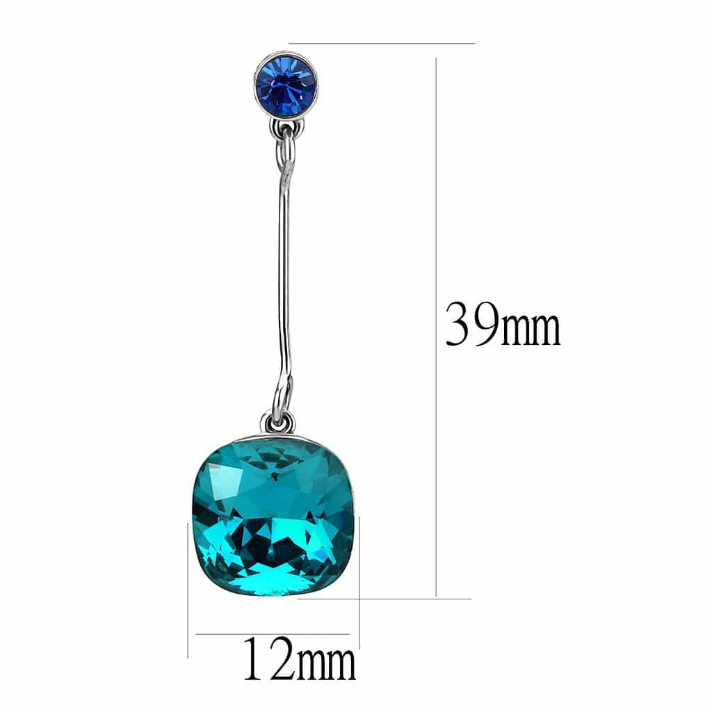 Stainless Steel Blue Zircon Teal Crystal Cushion CZ Chain Ring view 2