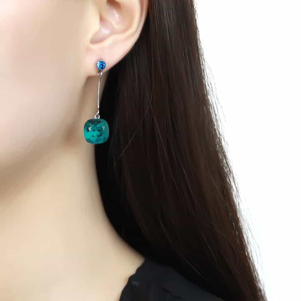 Stainless Steel Blue Zircon Teal Crystal Cushion CZ Chain Ring view 3