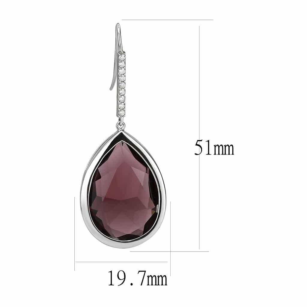 Stainless Steel Silver Dark Burgundy Crystal Pear CZ Earrings view 2