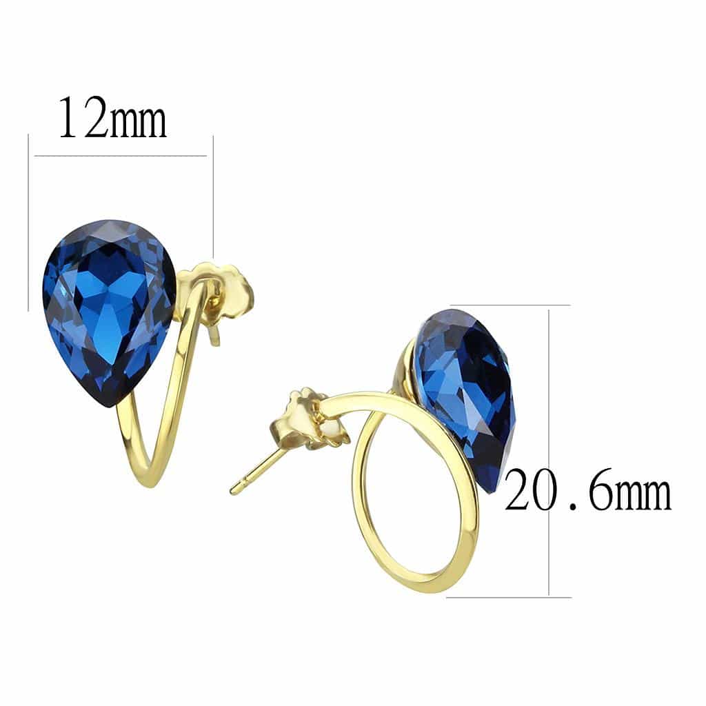 Stainless Steel Gold IP Montana Blue Crystal Pear Earrings view 2