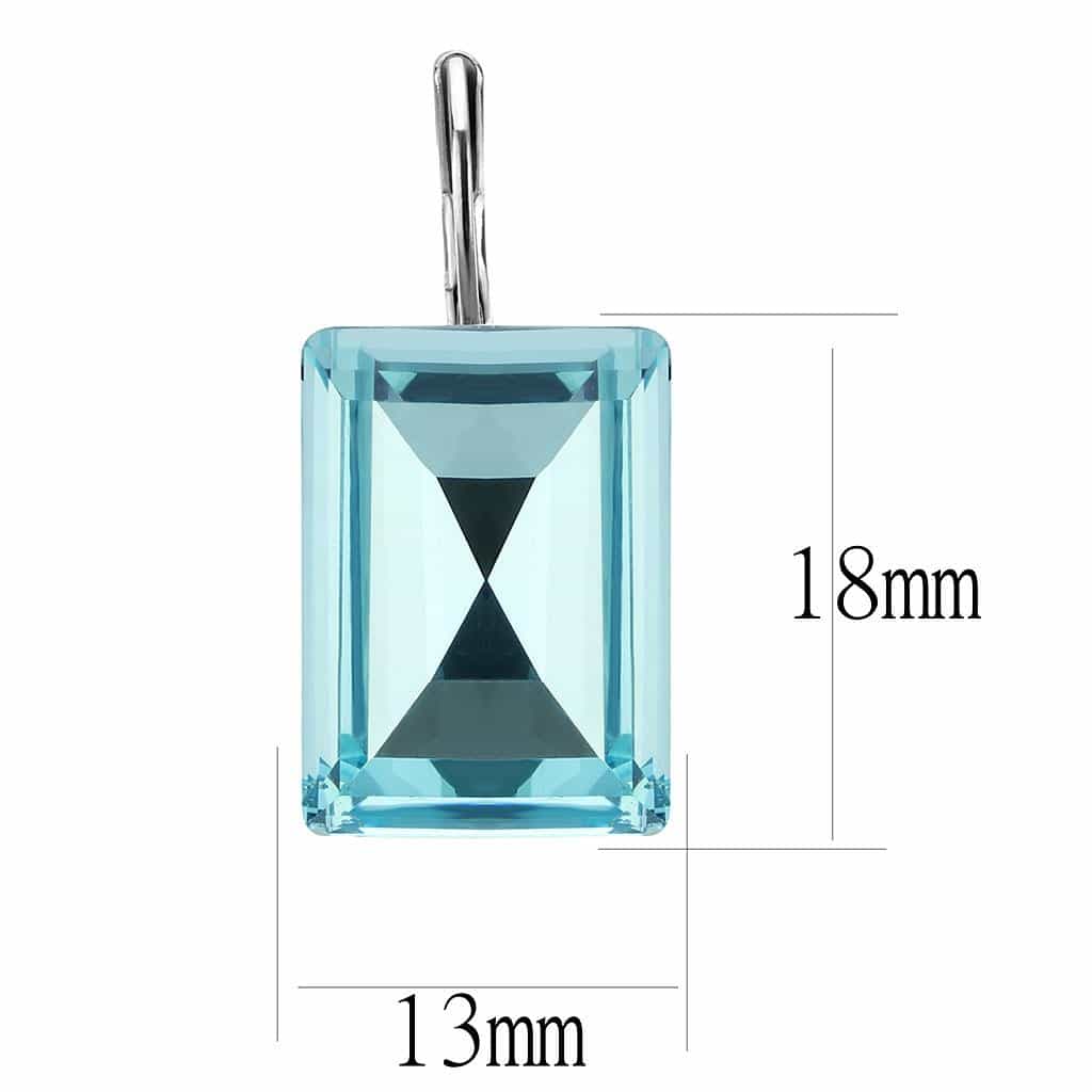 Stainless Steel Silver Aquamarine Crystal Emerald Cut Earrings view 2