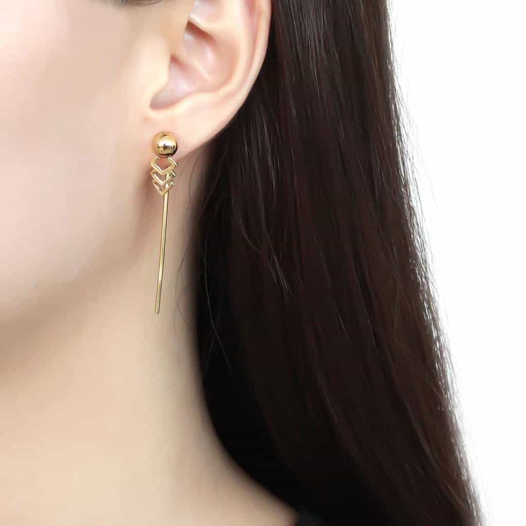 Stainless Steel Gold IP Polished Ball Chevron Arrow Earrings view 3