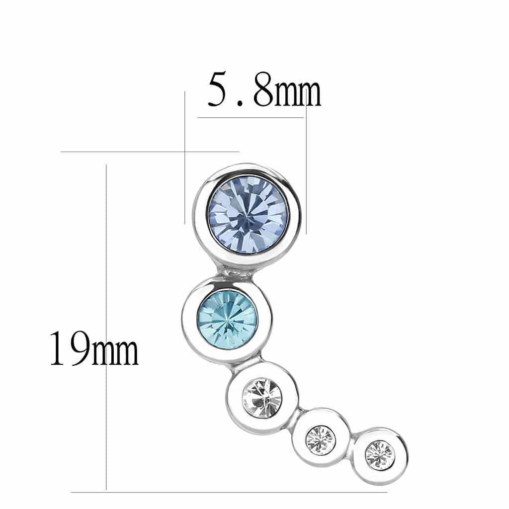 Stainless Steel Silver Light Blue CZ Bezel Graduated Stud Ring view 2