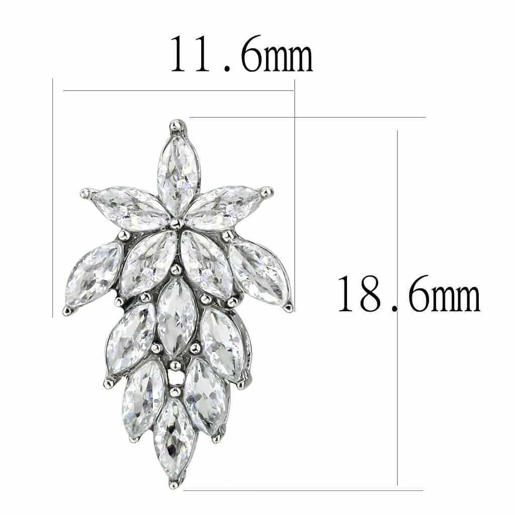 Stainless Steel CZ Marquise Leaf Cluster Stud Earrings view 2
