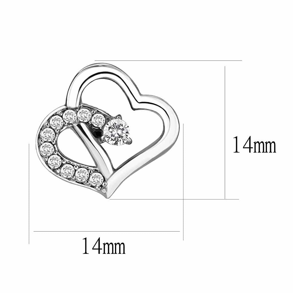Stainless Steel Silver CZ Heart Open Stud Earrings view 2