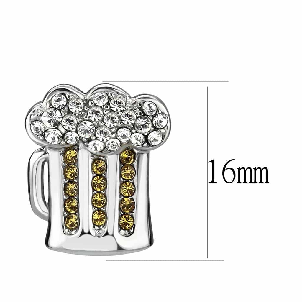 Stainless Steel Silver CZ Pave Beer Mug Novelty Stud Earrings view 2