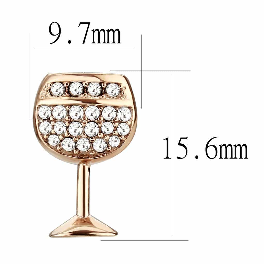 Stainless Steel Rose Gold IP CZ Pave Wine Glass Novelty Earrings view 2