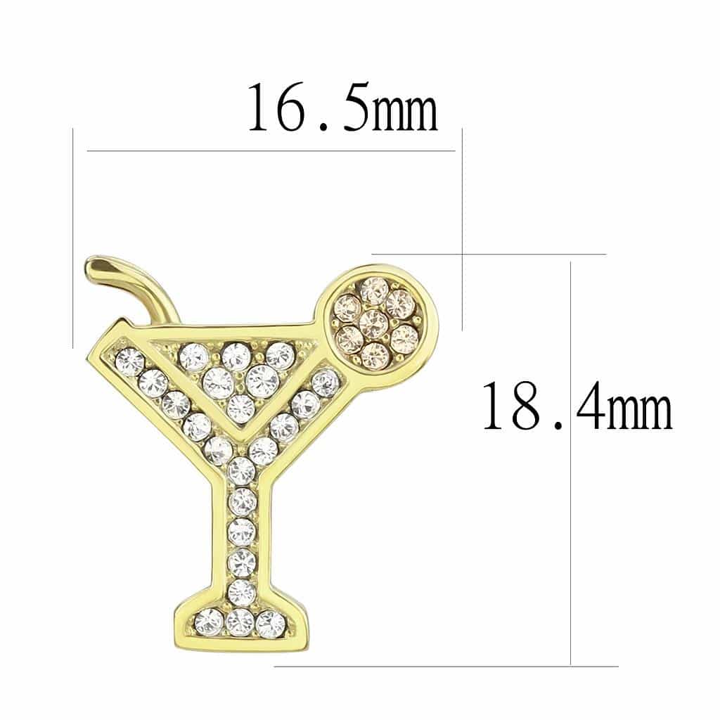 Stainless Steel Gold IP CZ Pave Martini Glass Cocktail Earrings view 2