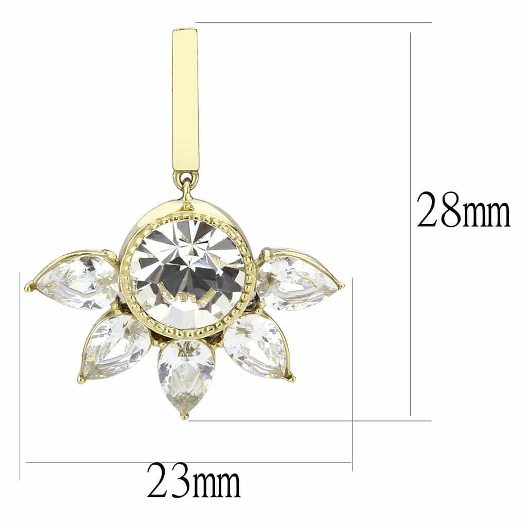 Stainless Steel Gold IP Crystal Marquise Flower Cluster Earrings view 2