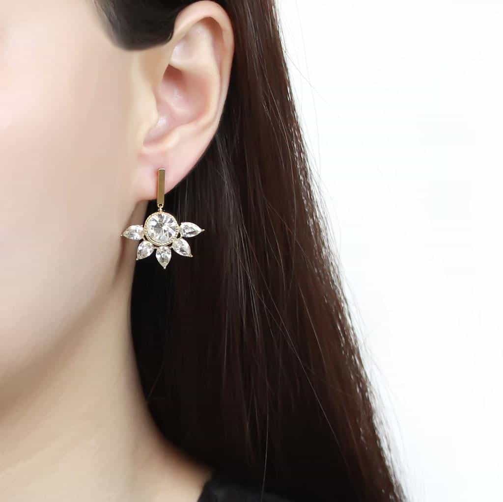 Stainless Steel Gold IP Crystal Marquise Flower Cluster Earrings view 3
