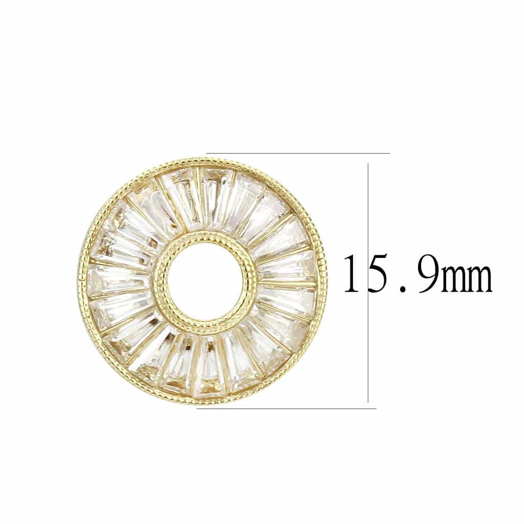 Stainless Steel Gold IP CZ Baguette Circle Sunburst Halo Earrings view 2
