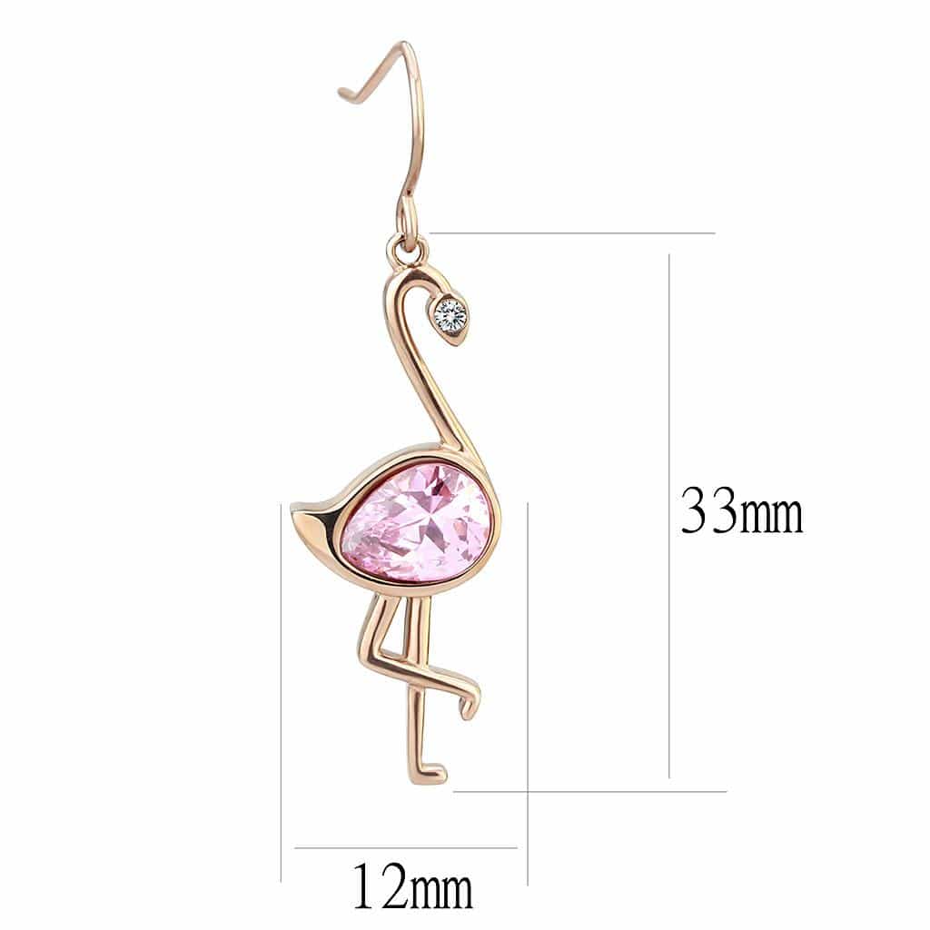 Stainless Steel Rose Gold IP Pink Crystal Flamingo Bird Earrings view 2