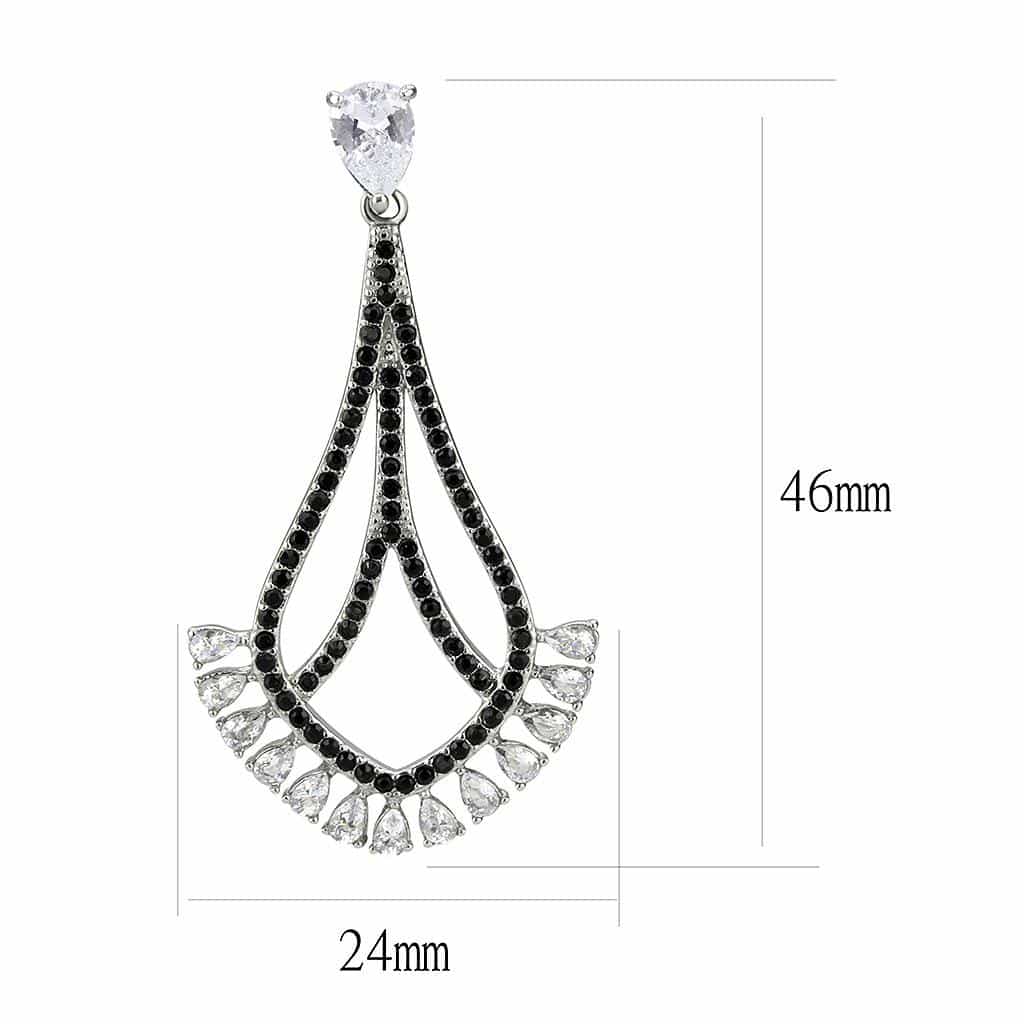 Stainless Steel Silver Black CZ Pave Teardrop Chandelier Earrings view 2
