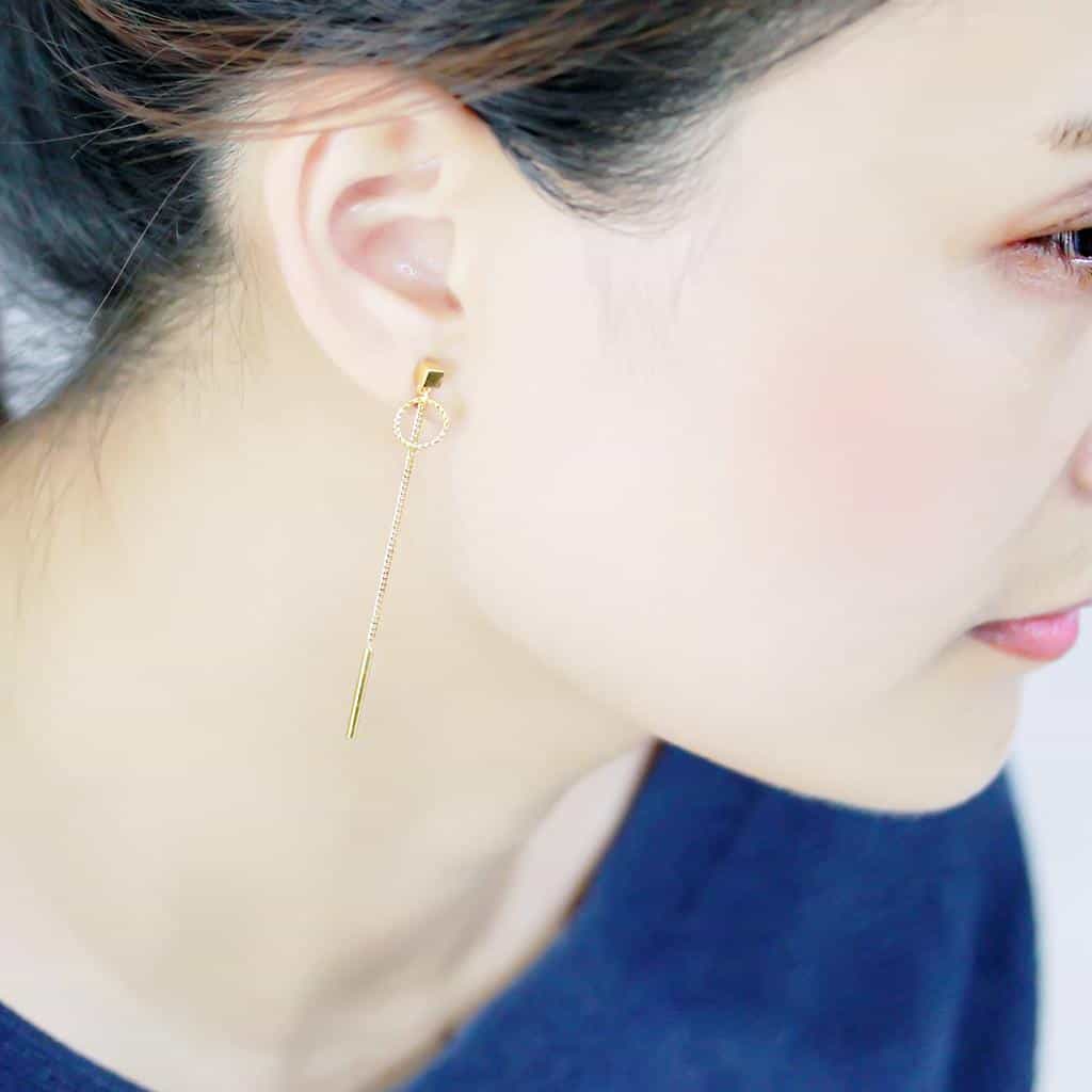 Stainless Steel Gold IP Bar Chain Threader Drop Earrings view 3