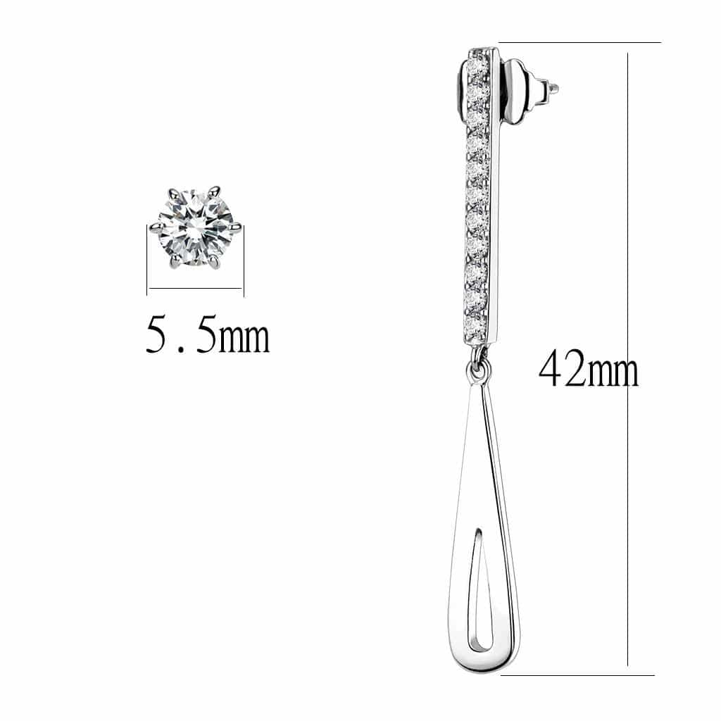 Stainless Steel Silver CZ Round Solitaire Bar Drop Earrings view 4