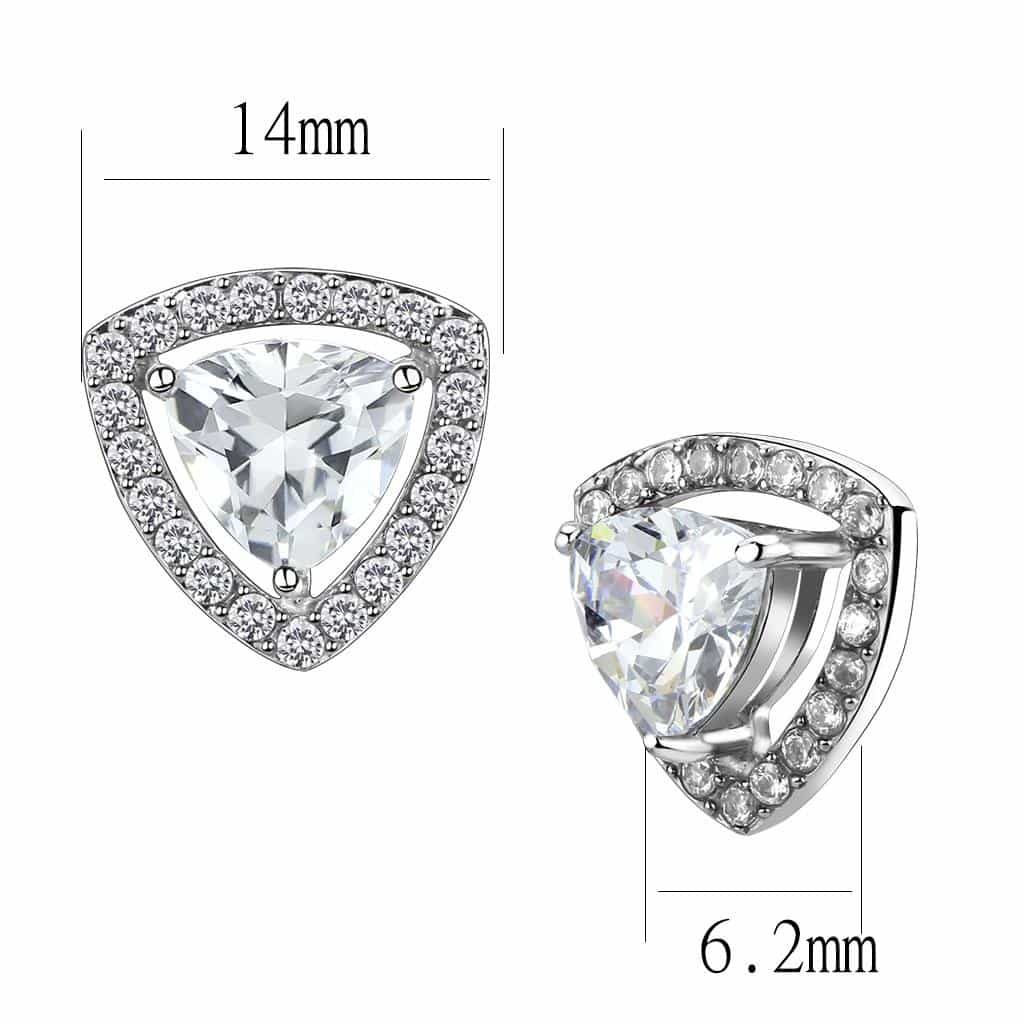Stainless Steel Silver CZ Trillion Halo Stud Earrings view 3
