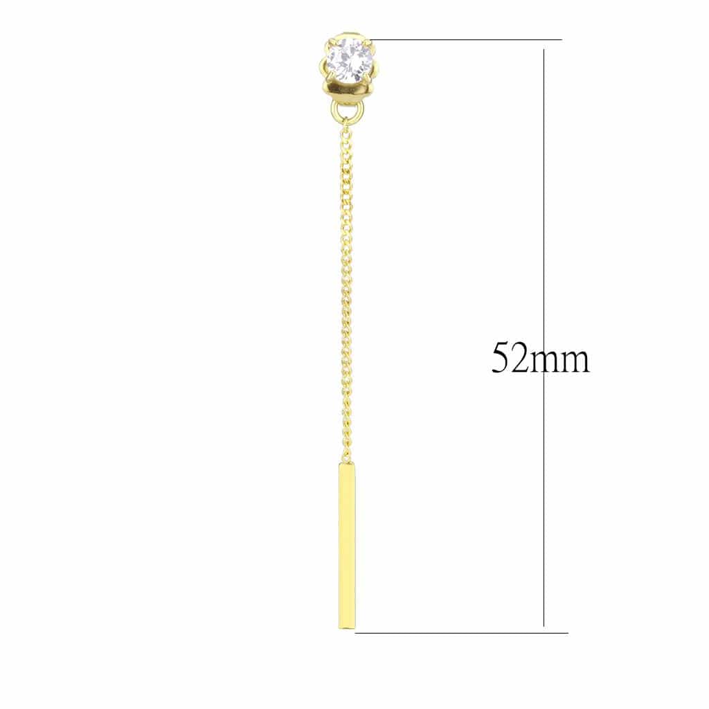 Stainless Steel Gold IP CZ Round Bar Chain Threader Drop Earrings view 2