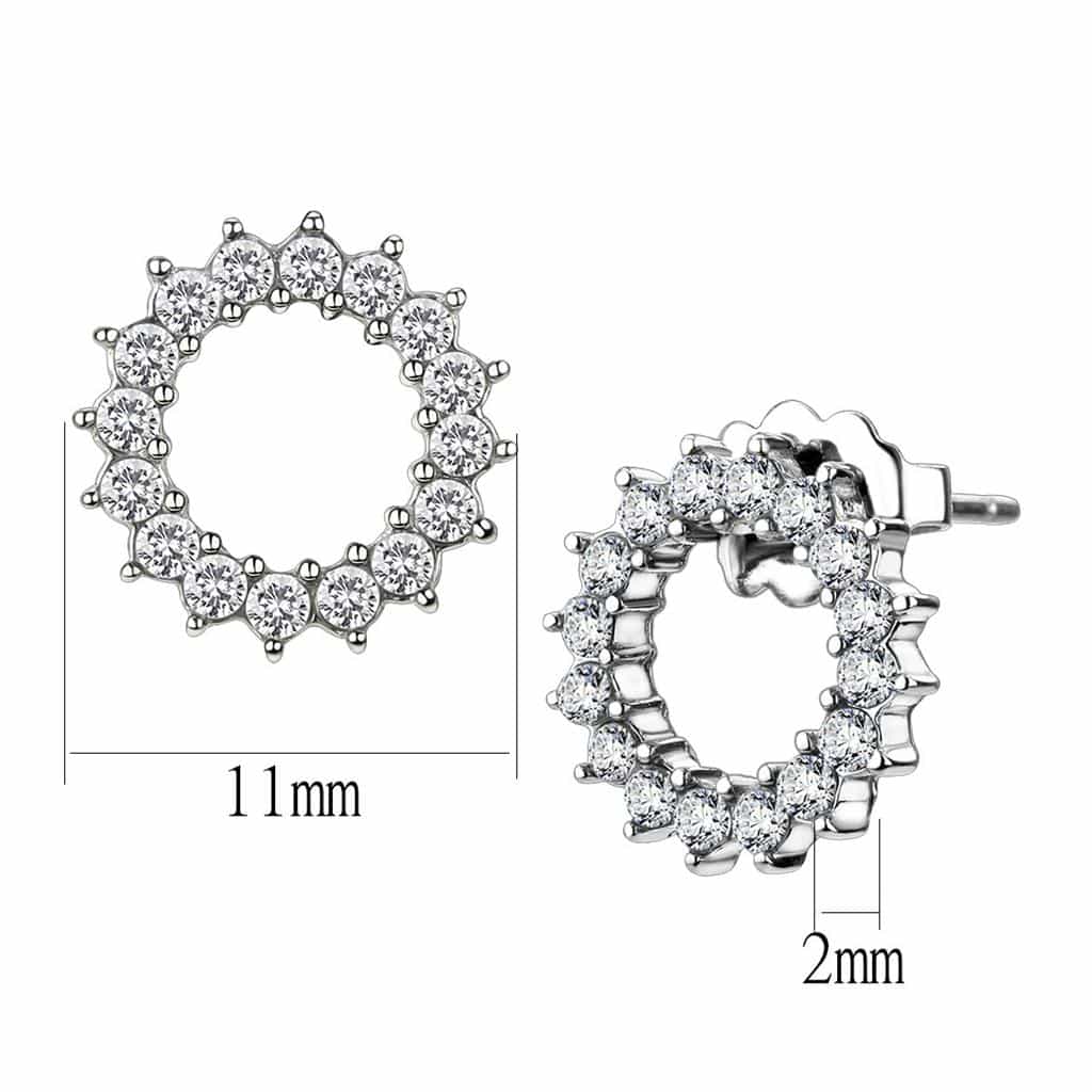 Stainless Steel Silver CZ Round Sunburst Halo Circle Earrings view 3