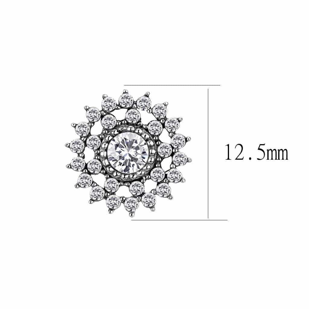 Stainless Steel Silver CZ Round Sunburst Snowflake Stud Earrings view 3
