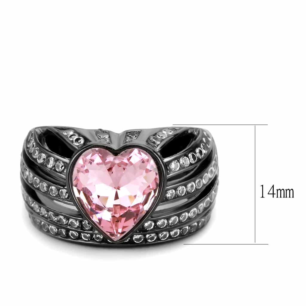 Stainless Steel Dark IP Pink Crystal Heart Pave Wide Ring view 7