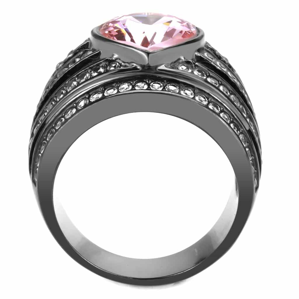 Stainless Steel Dark IP Pink Crystal Heart Pave Wide Ring view 8