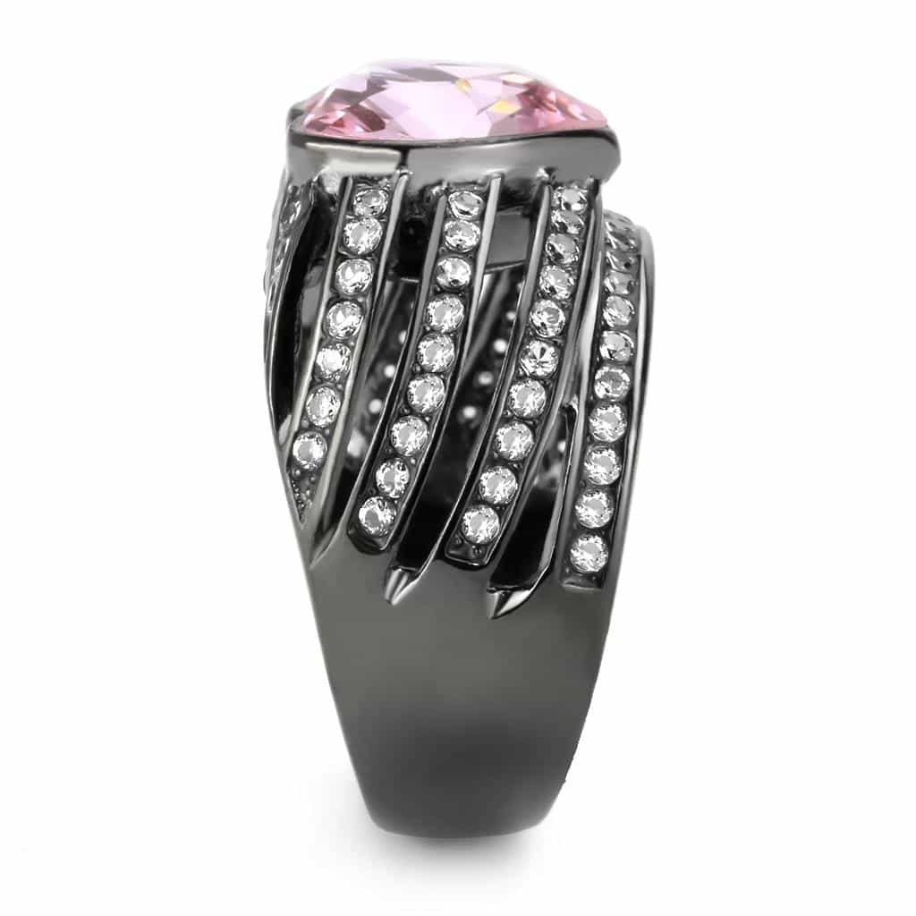 Stainless Steel Dark IP Pink Crystal Heart Pave Wide Ring view 4