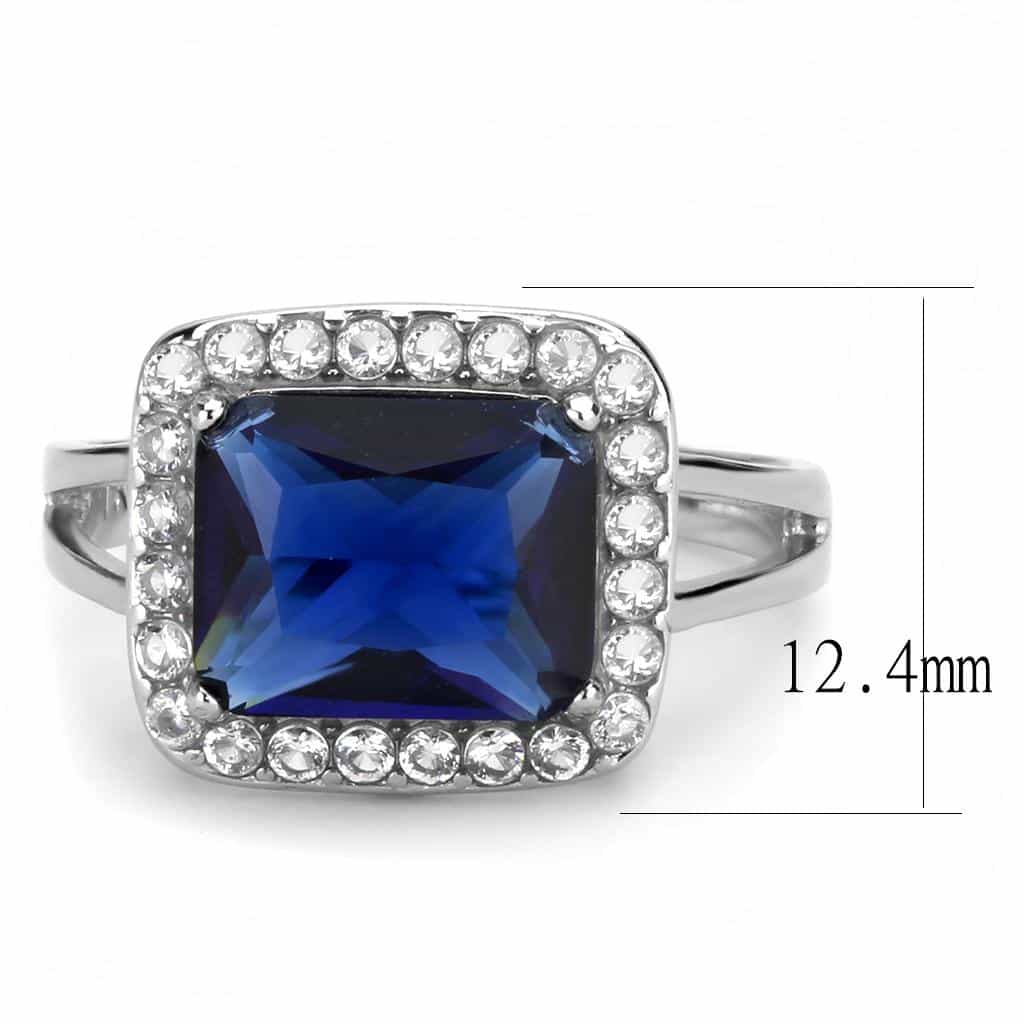 Stainless Steel London Blue CZ Emerald Cut Halo Solitaire Ring view 7