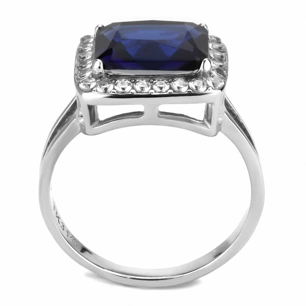 Stainless Steel London Blue CZ Emerald Cut Halo Solitaire Ring view 3