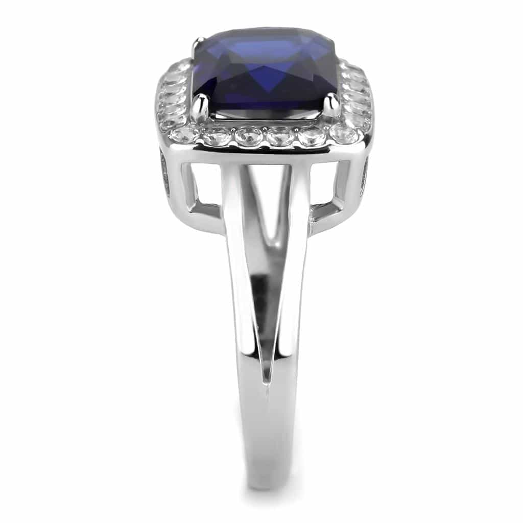 Stainless Steel London Blue CZ Emerald Cut Halo Solitaire Ring view 9