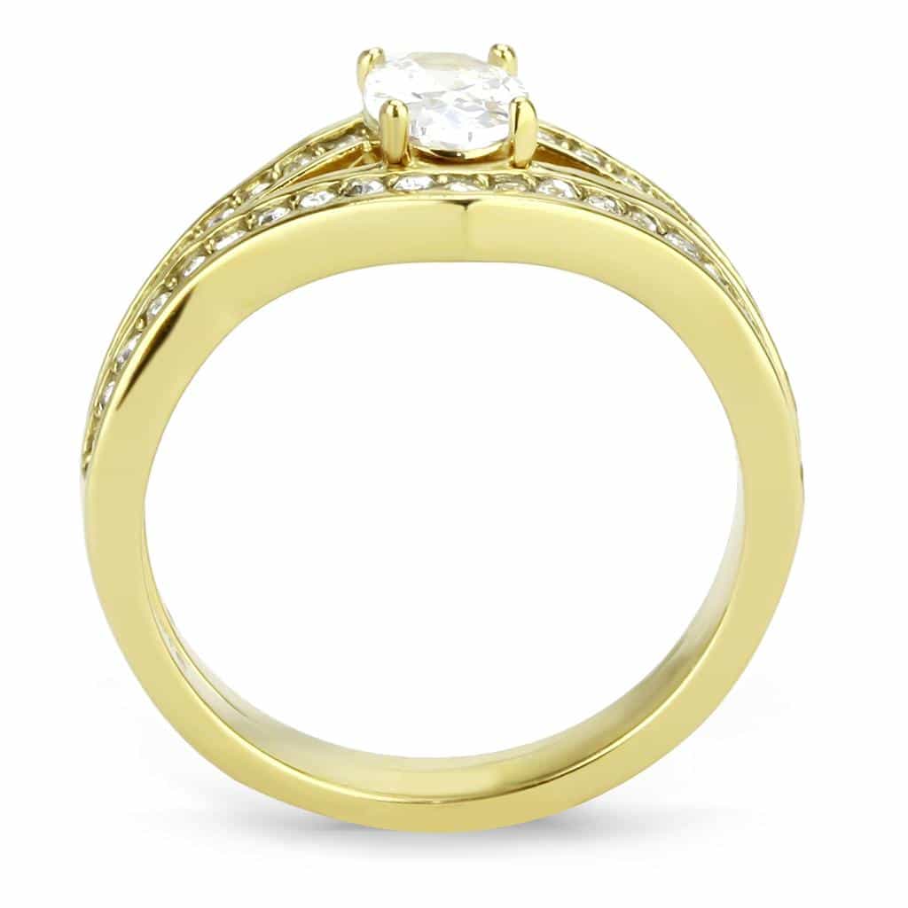 Stainless Steel Gold IP CZ Oval Pave Bridal Stack Ring view 8