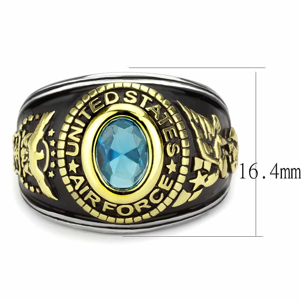 Stainless Steel US Air Force Blue Stone Military Mens Signet Ring view 9