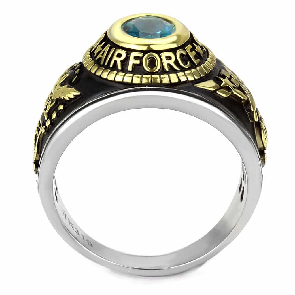Stainless Steel US Air Force Blue Stone Military Mens Signet Ring view 10