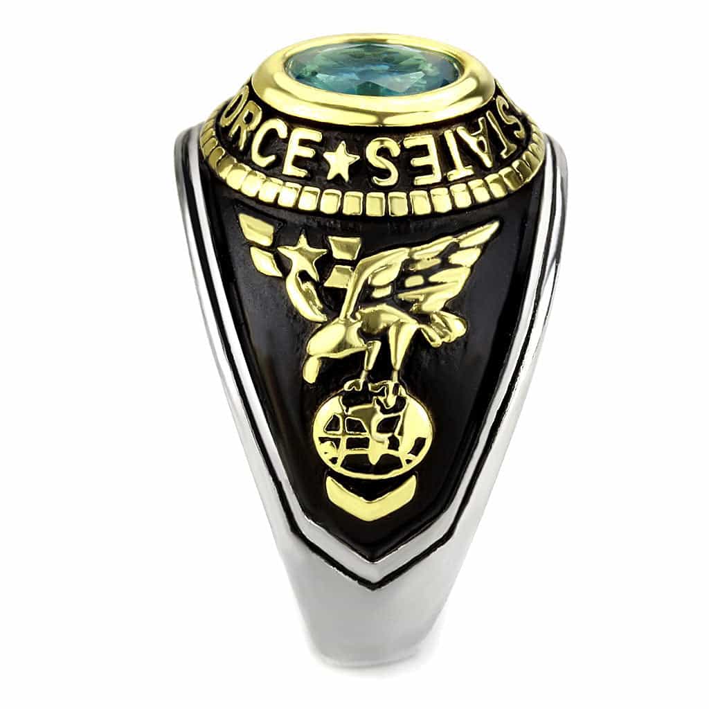 Stainless Steel US Air Force Blue Stone Military Mens Signet Ring view 5