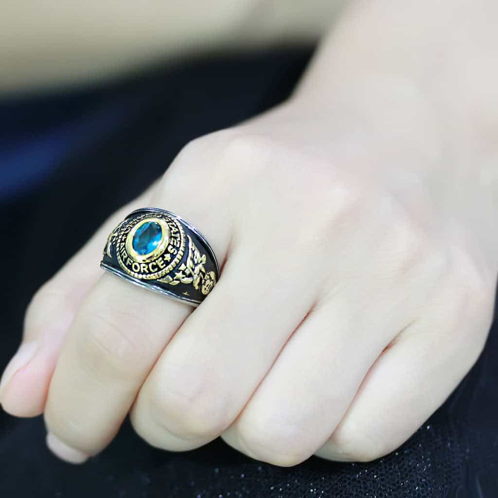 Stainless Steel US Air Force Blue Stone Military Mens Signet Ring view 14