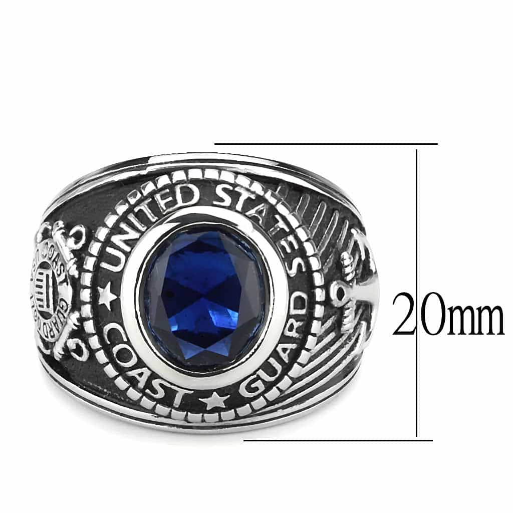 Stainless Steel US Coast Guard Blue Stone Military Mens Ring view 2