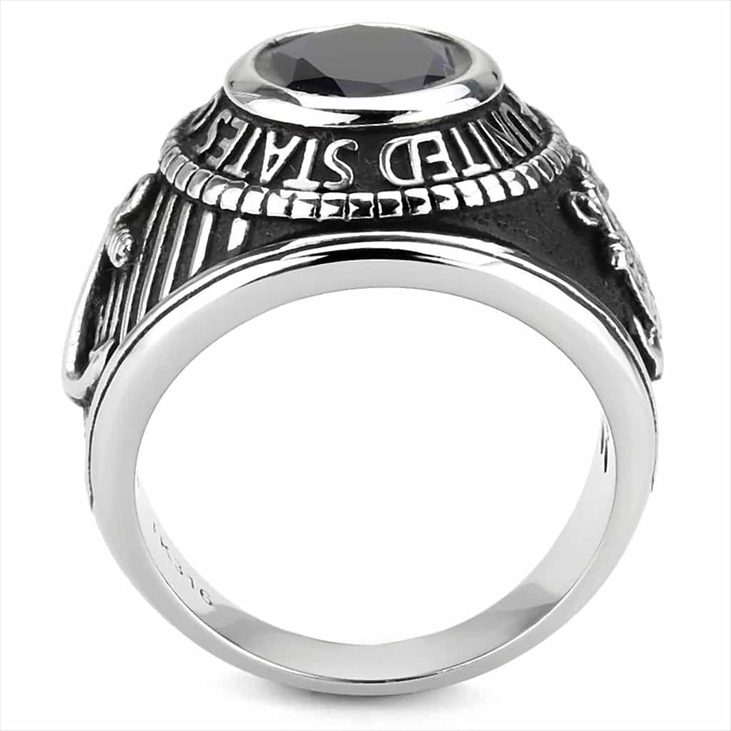 Stainless Steel US Coast Guard Blue Stone Military Mens Ring view 4