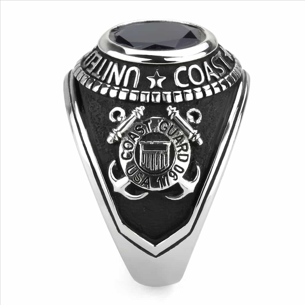 Stainless Steel US Coast Guard Blue Stone Military Mens Ring view 13