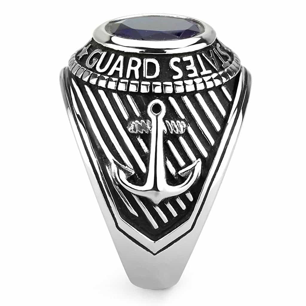 Stainless Steel US Coast Guard Blue Stone Military Mens Ring view 5