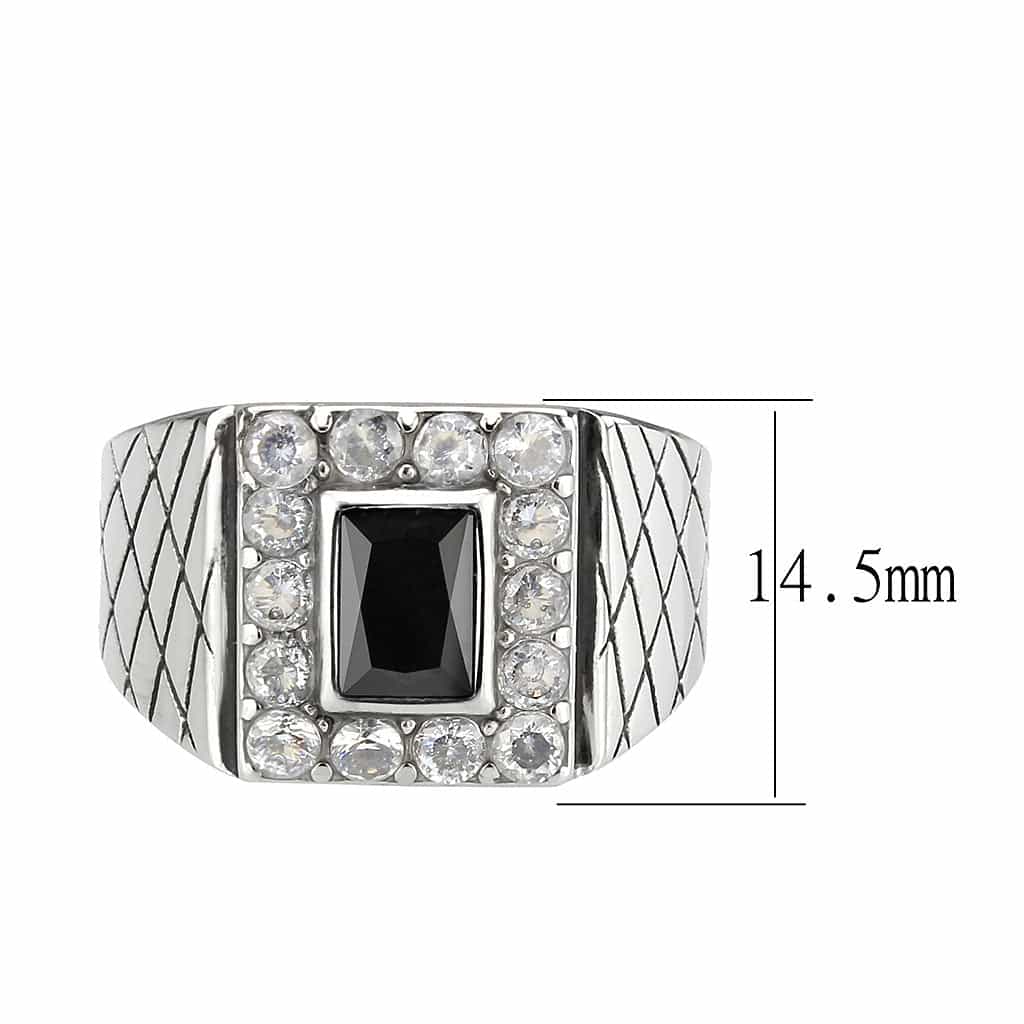 Stainless Steel Silver Black Onyx Square CZ Halo Mens Signet Ring view 2