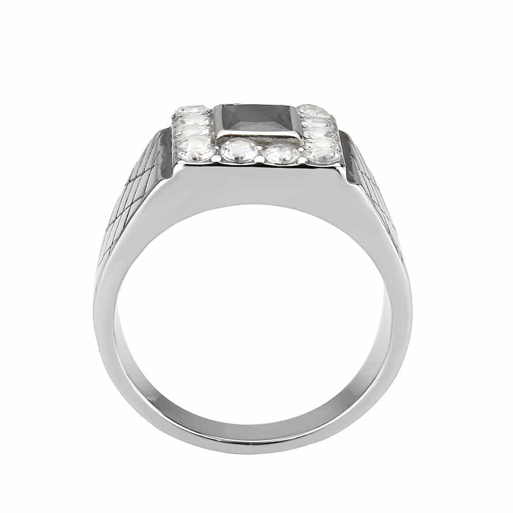 Stainless Steel Silver Black Onyx Square CZ Halo Mens Signet Ring view 8