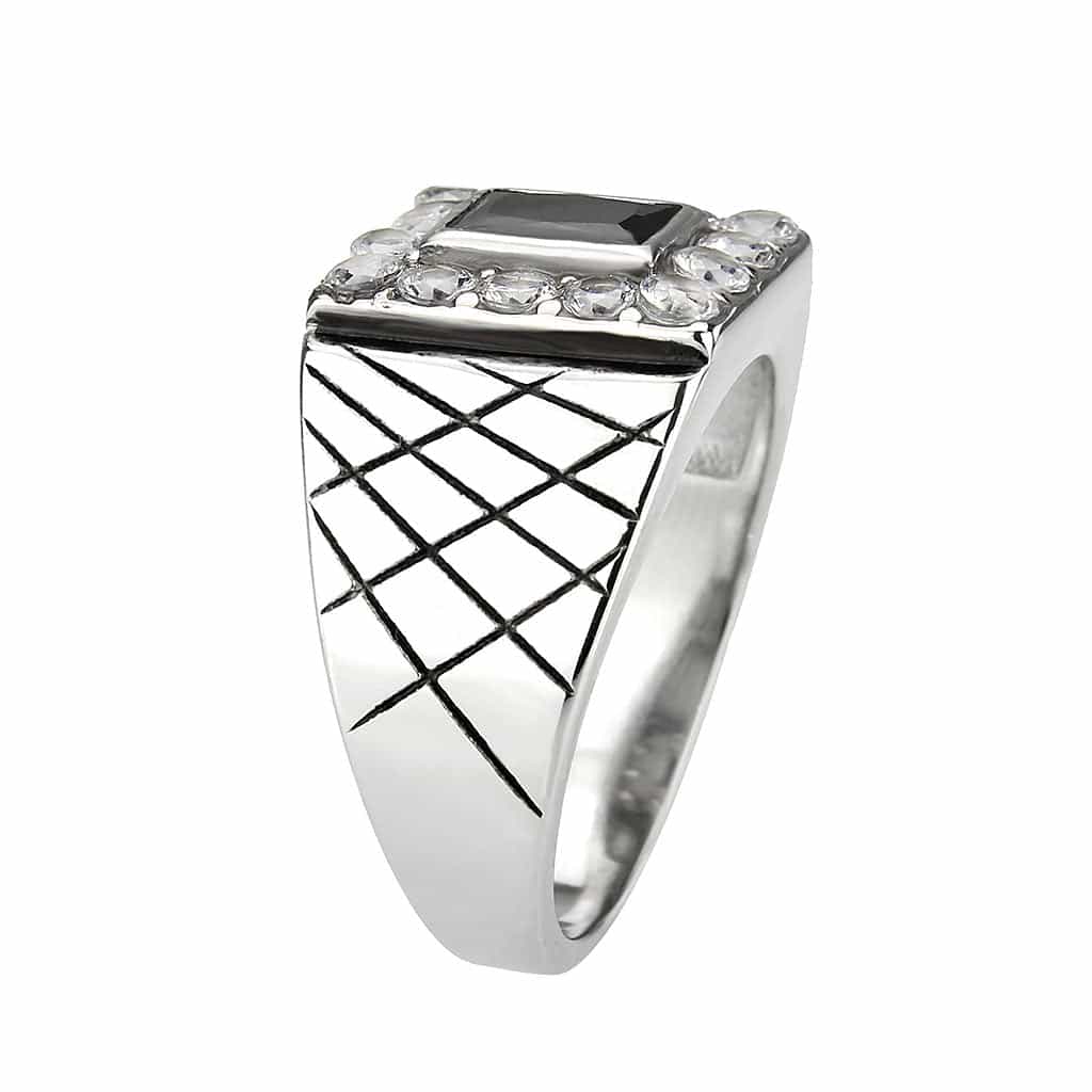 Stainless Steel Silver Black Onyx Square CZ Halo Mens Signet Ring view 9