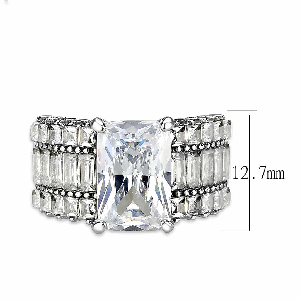 Stainless Steel Silver CZ Princess Baguette Wide Cocktail Ring view 7