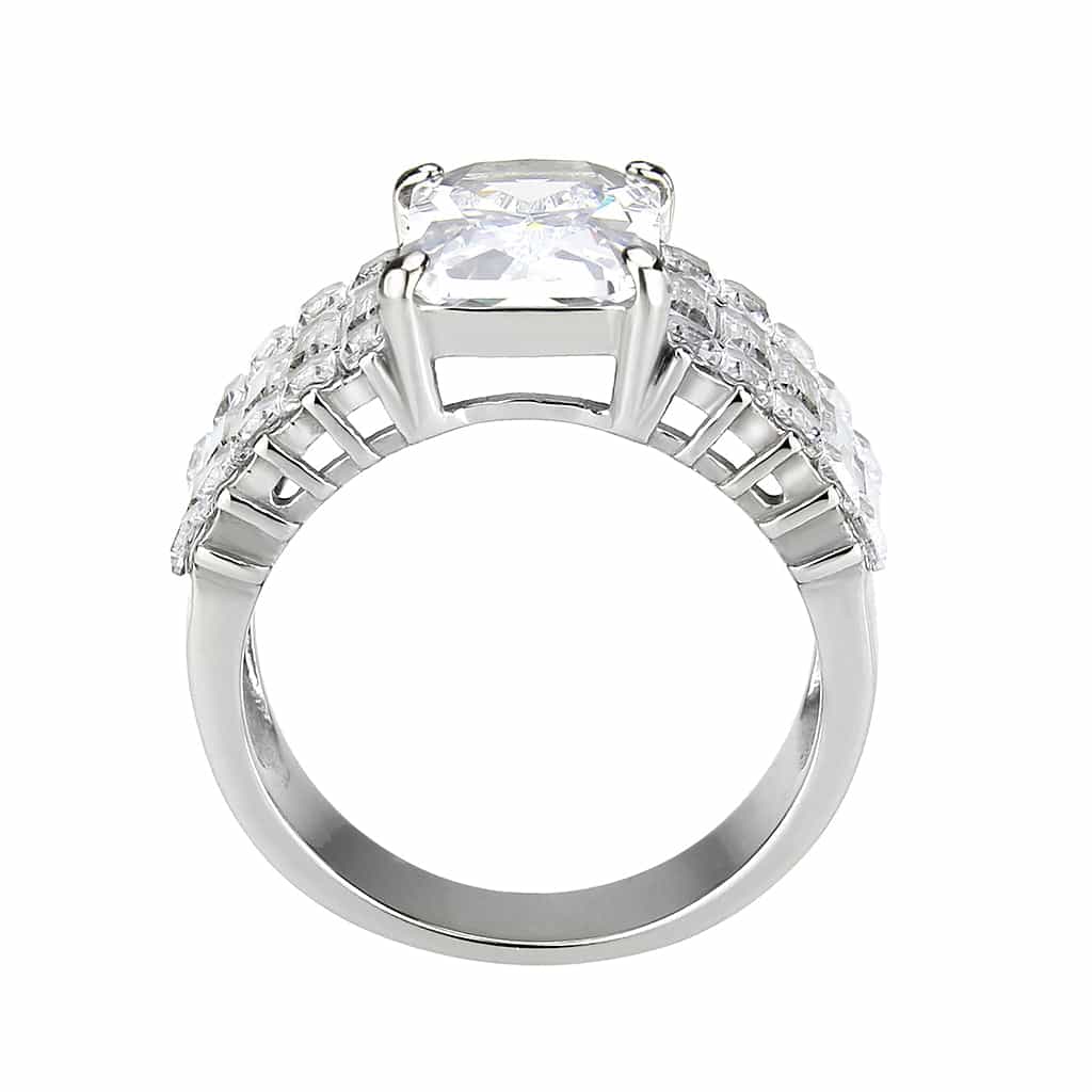 Stainless Steel Silver CZ Princess Baguette Wide Cocktail Ring view 8