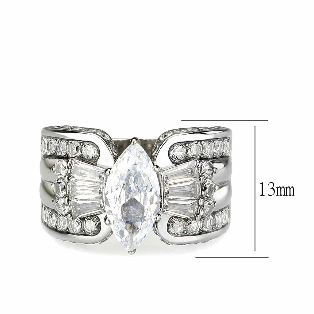Stainless Steel Silver CZ Marquise Baguette Pave Wide Ring view 2