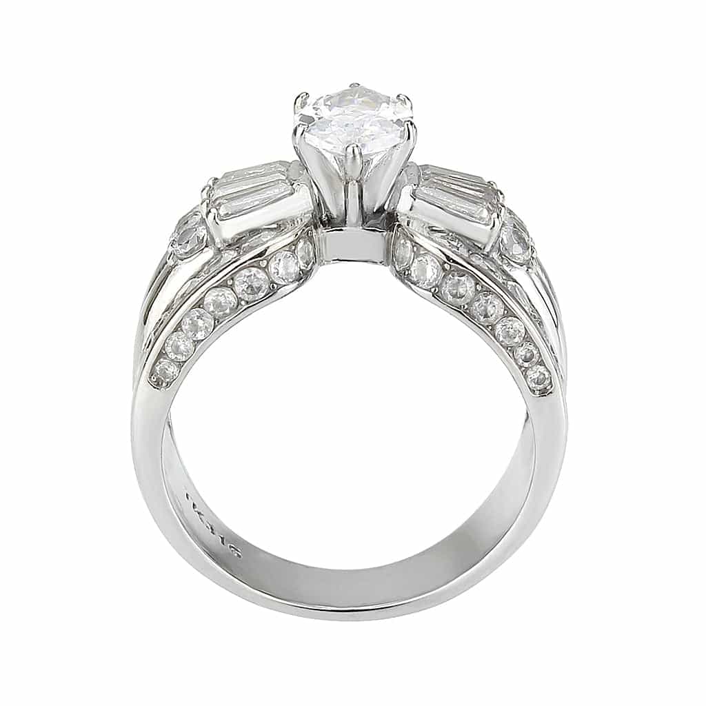 Stainless Steel Silver CZ Marquise Baguette Pave Wide Ring view 8