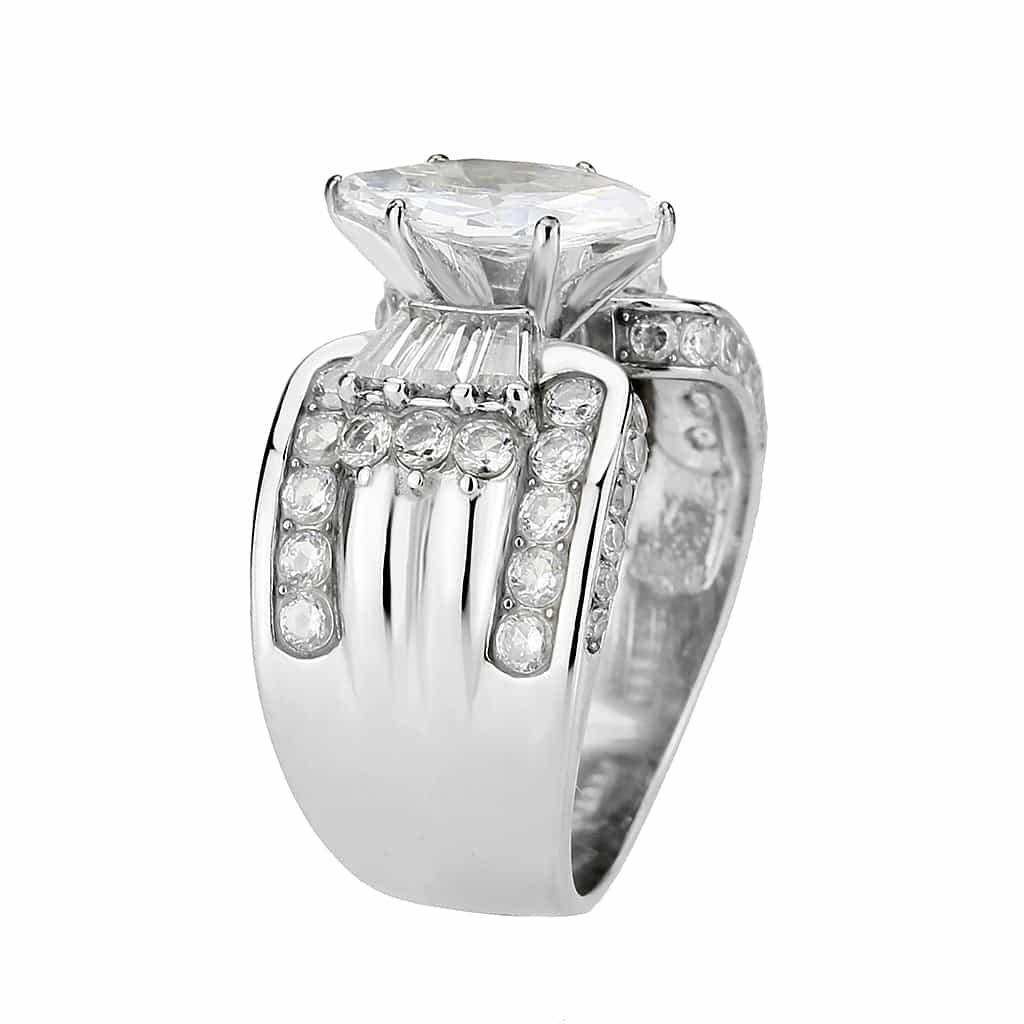 Stainless Steel Silver CZ Marquise Baguette Pave Wide Ring view 9