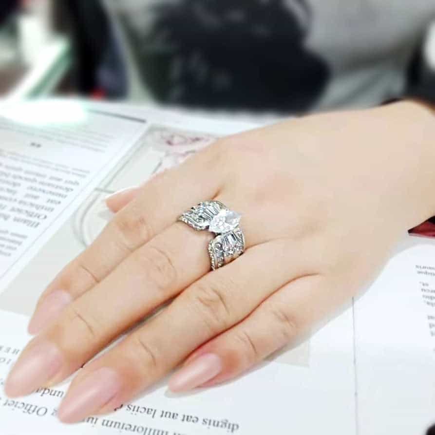 Stainless Steel Silver CZ Marquise Baguette Pave Wide Ring view 10