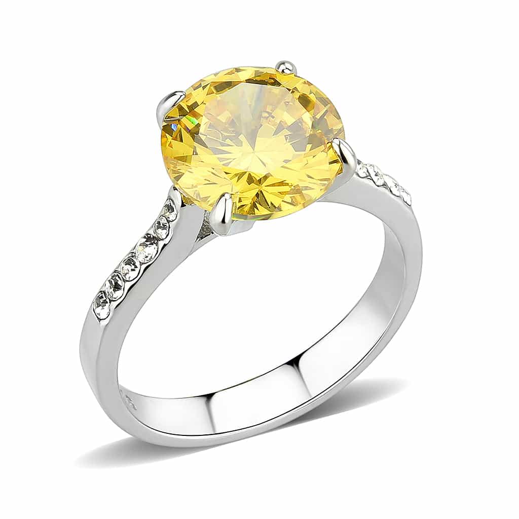 Stainless Steel Silver Yellow CZ Round Pave Split Shank Ring view 1